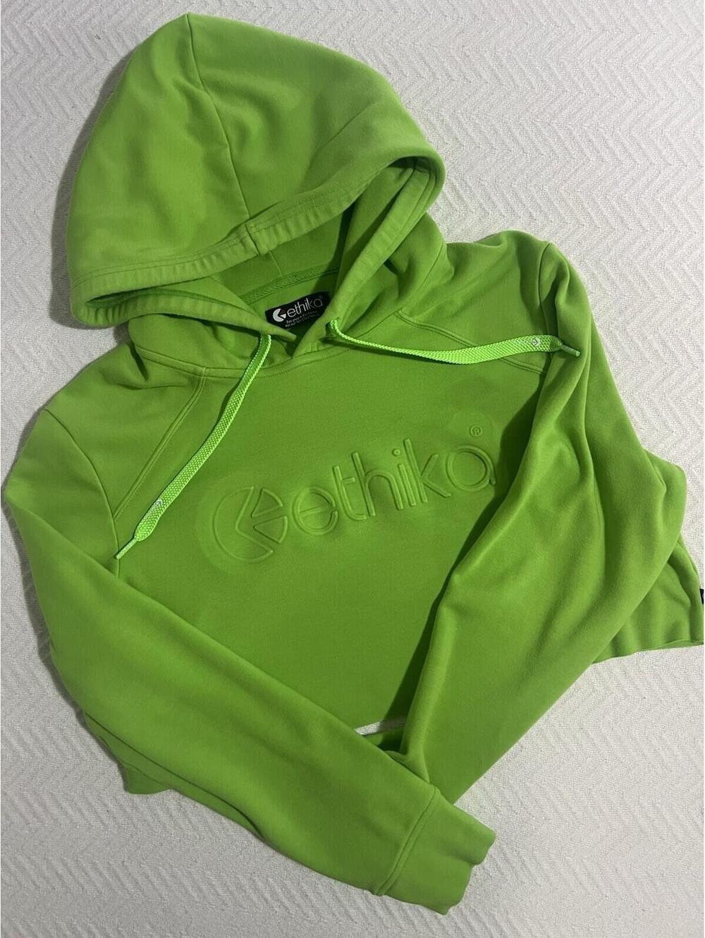 Ethika Green Pullover crop Hoodie Crew Neck Long Sleeve Logo  Women's size L